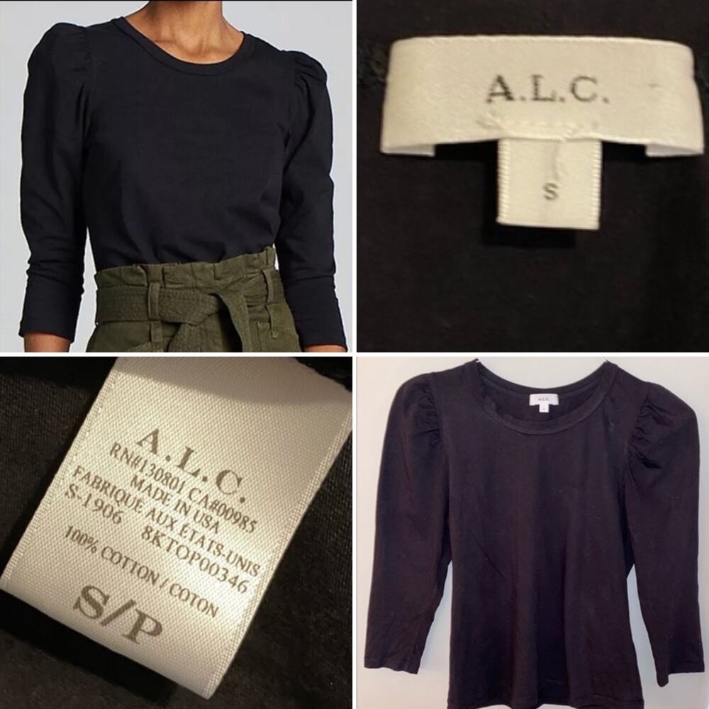 A.L.C. $195 Sold Out Karlie Puff-Sleeve Tee in Black Small EUC